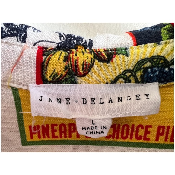 Jane + Delancey Short Sleeve Tropical Fruit Vacation Linen Blend Shirt Dress L - Picture 6 of 10